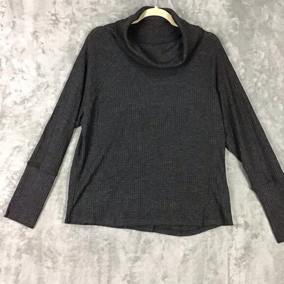 Bobeau Womens Medium Top Dark Gray Charcoal Waffle Knit Cowl Neck Long Sleeve - Picture 3 of 10
